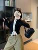 Women's Autumn-Winter Korean Style Retro Striped Cropped Button-Up Cardigan T-Shirt
