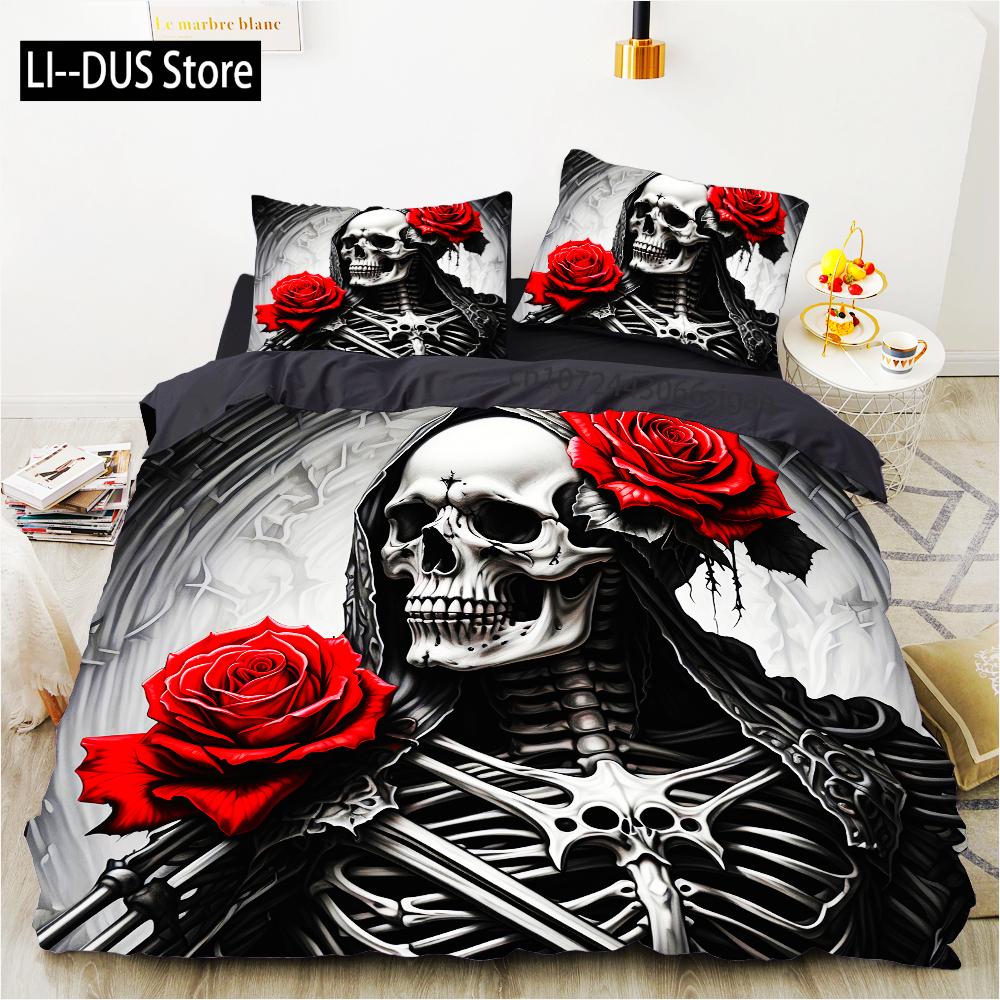 Grim Skull Bedding Set Cartoon Halloween Comforter Sets Double Queen King Twin Full Size Duvet Cover Set Kids Girls