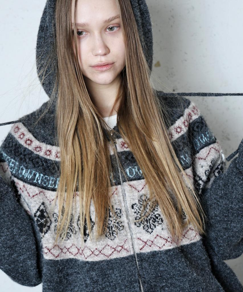 OWNSER Hazelnut Nordic Knit Zip-Up Hoodie (Charcoal)