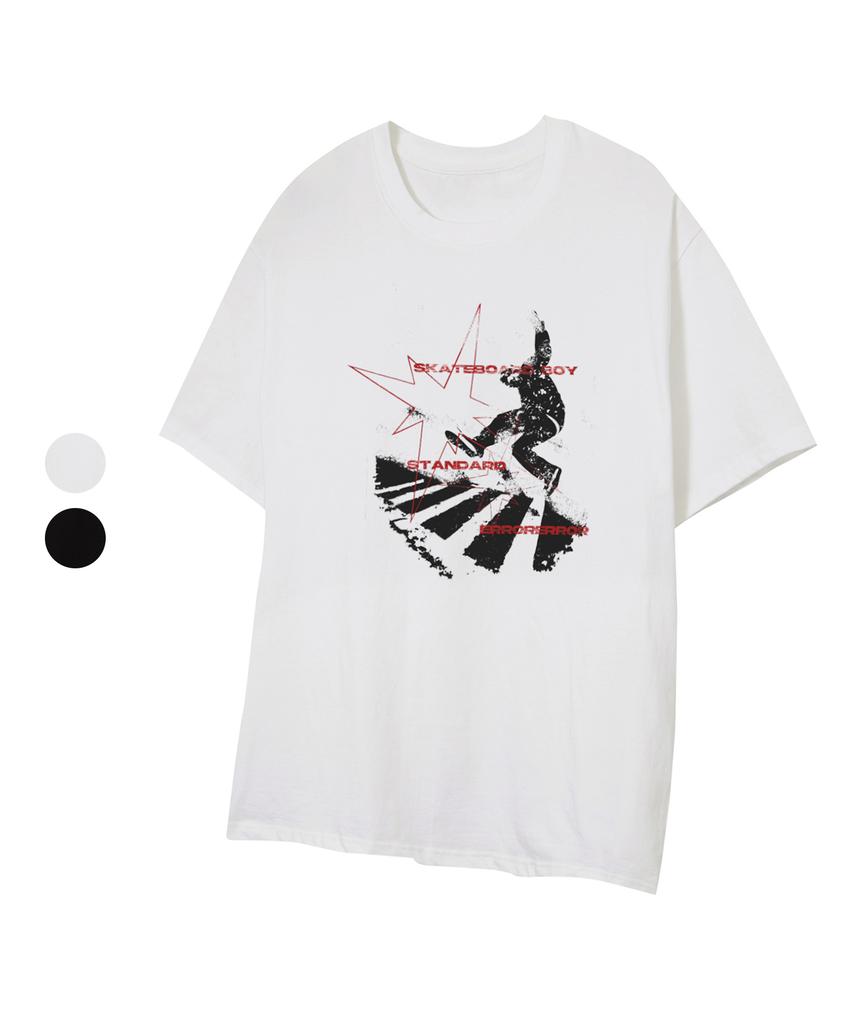 STANDARDERROR 87-Stan320 Skateboard Boy Crack Solid Short Sleeve T-Shirt (2 Colors)