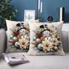 1 Pieces Christmas Snowman Decorative Pillow with Poinsettias Polyester Pillowcase, Sofa Decorative Cushion Cov