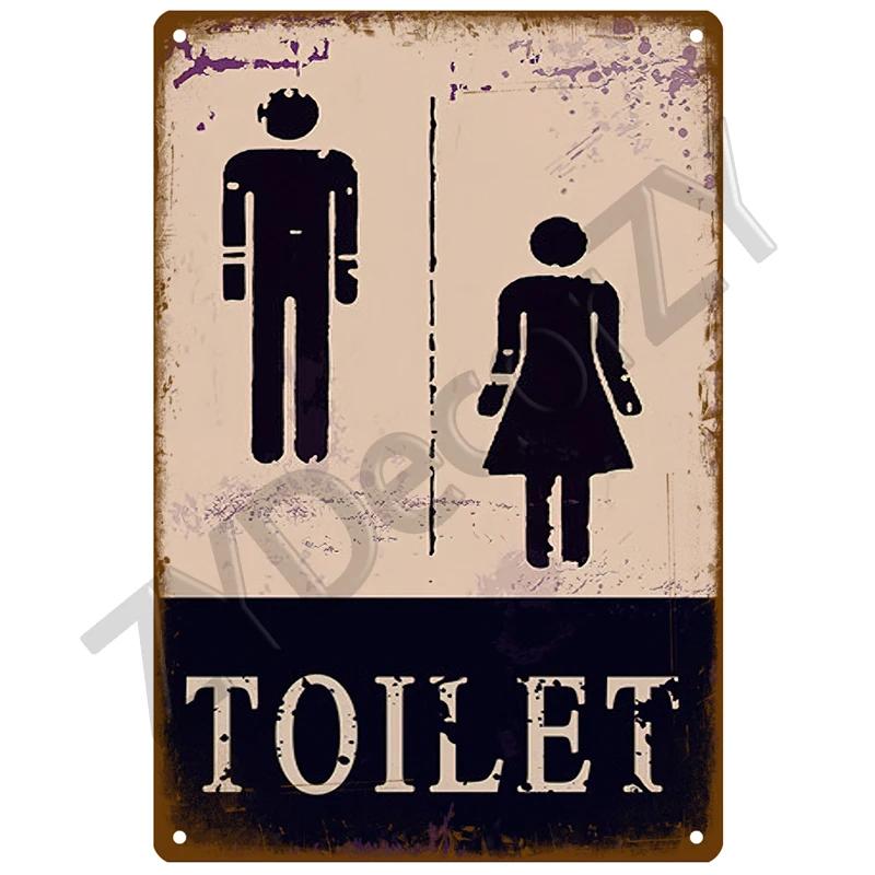 Figure de Dessin Animé Rétro Humoristique Panneau Métallique Imprimé Toilettes Salle de Bain Plaque Murale Drôle Bar Pub Décoration Suspendue à la Porte Intérieure