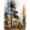 Watercolor Foggy Forest Mountain Trees Pine Posters and Prints Canvas Painting Green Wall Art Picture for Living Room Home Decor