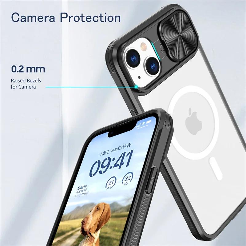 Slide Camera Lens Acrylic For Magsafe Magnetic Wireless Charging Case For iPhone 15 14 Plus 13 12 11 Pro Max XR X S 7 8 Cover