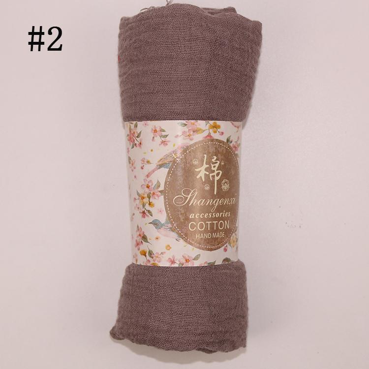 Muslim Women Solid Color Scarf Shawl Cotton Crinkle Hijab