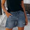 Jean Shorts for Women High Rise Roll Up Hem Straight Leg Distressed Denim Shorts Elastic Waist Drawstring Summer Ripped Hot Shorts with Pockets