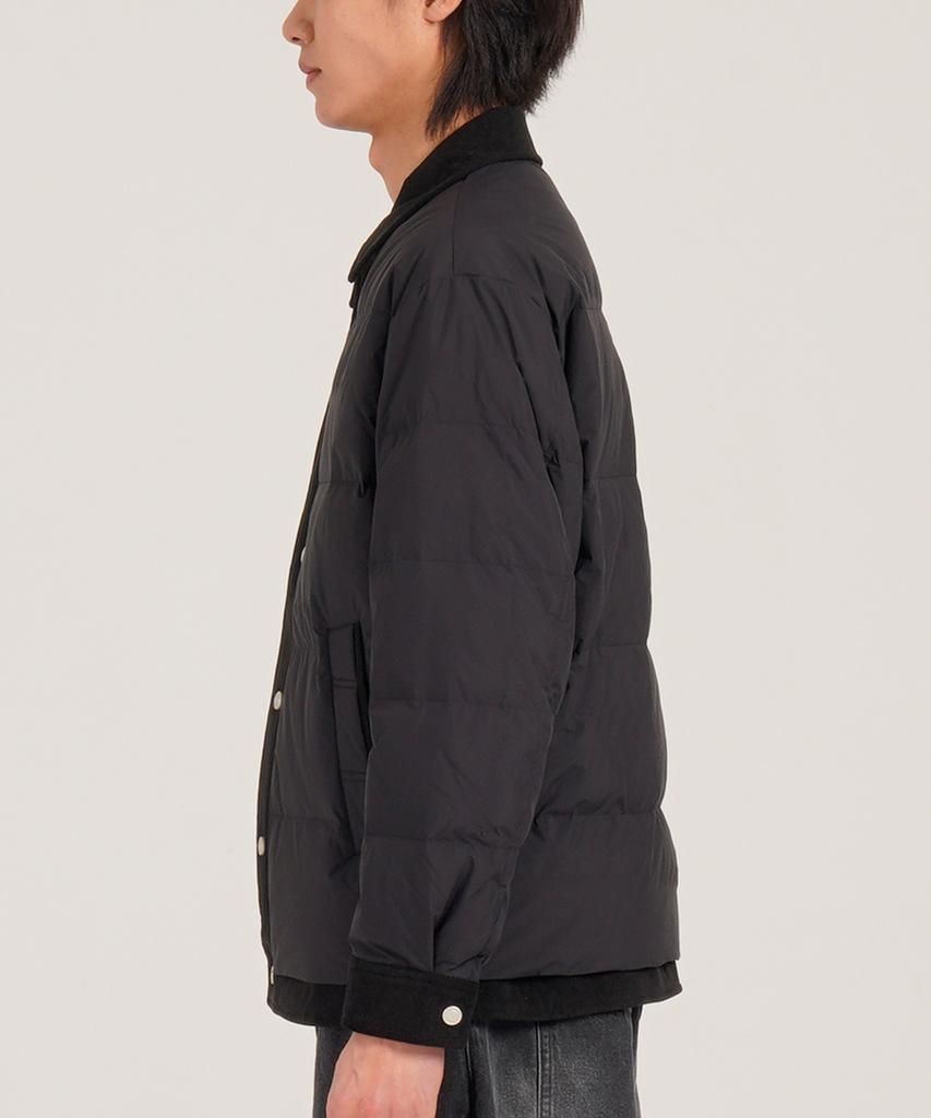 Button Seoul [Duck Down 80/20] Semi-Crop Corduroy Collar Padded Classic Jacket (Black)