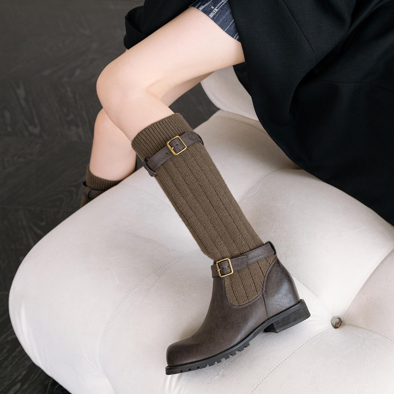 Krazing Pot Осенне-зимняя обувь из коровьей кожи Модные сапоги с круглым носком Сохраняют — фото 14