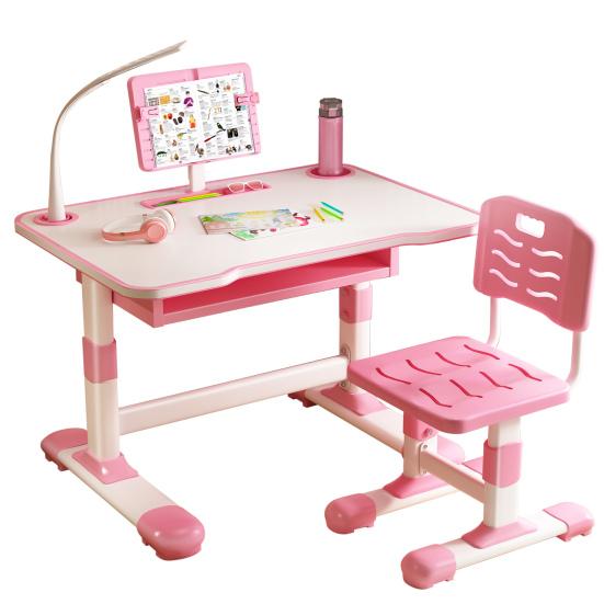 Set Scrivania Studio e Sedia per Bambini, Tavolo da Scrittura Regolabile in Altezza per Bambini Piccoli con Supporto Regolabile per Lettura, Luce LED per Studio, Soggiorno Camera da Letto Extra per Bambini