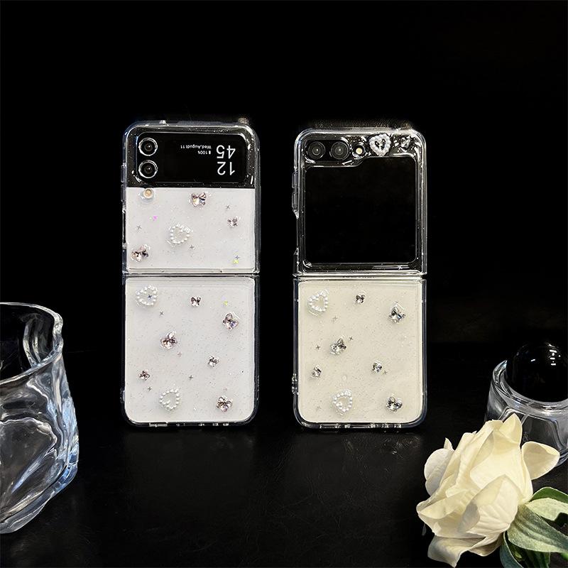 Transparent Glitter Rhinestone Phone Case For Samsung Zflod5 Transparent Zflip6 Folding Flip W24Flip
