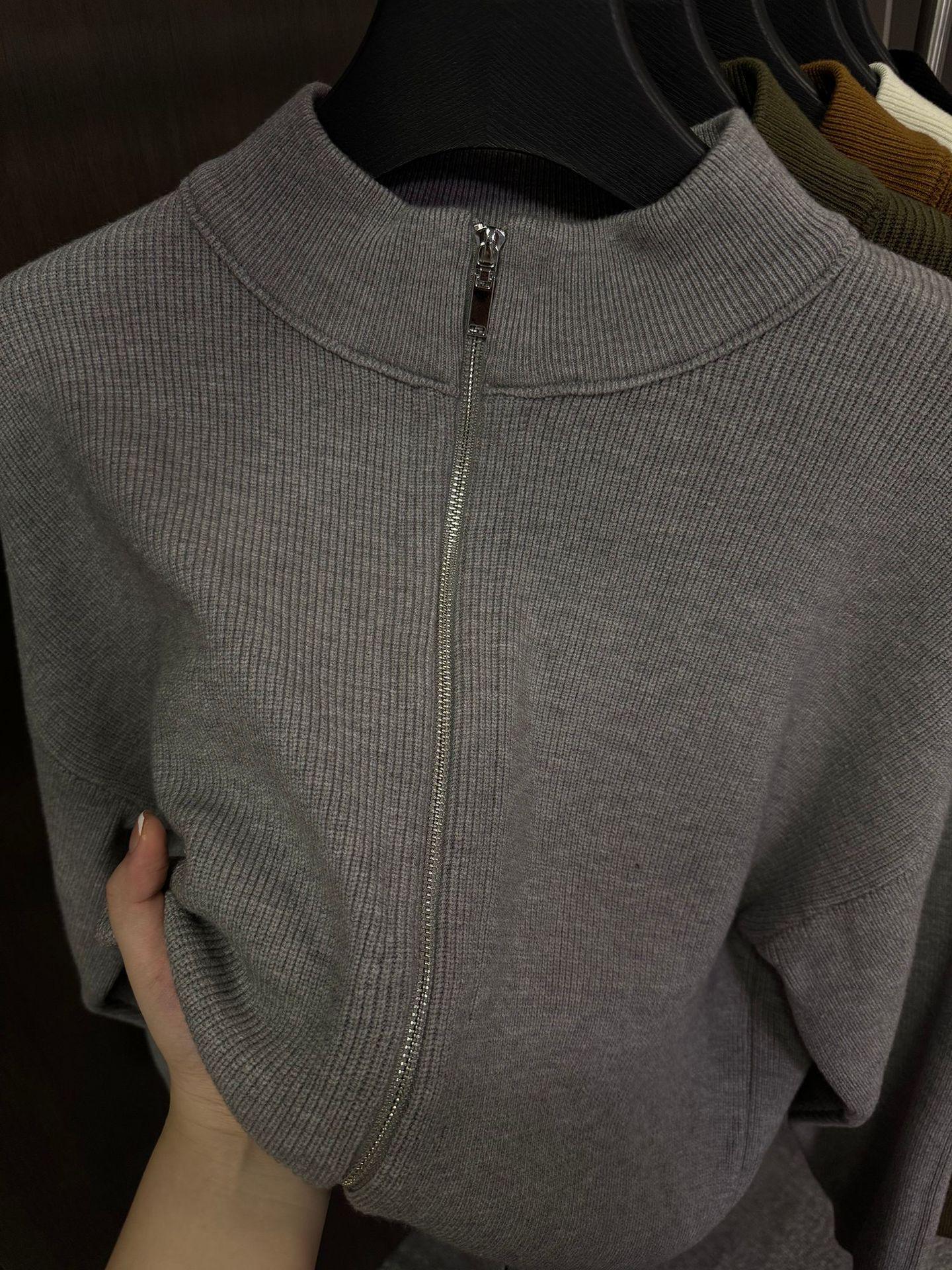 

Men s Zipper Knit Cardigan - Winter Half-High Collar Long Sleeve Sweater L сірий колір