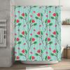 Bright Floral Shower Curtain for Bathroom Decor Green Leaves Red Flowers Pattern, Quick Dry Fabric Waterproof Shower Curtains Se