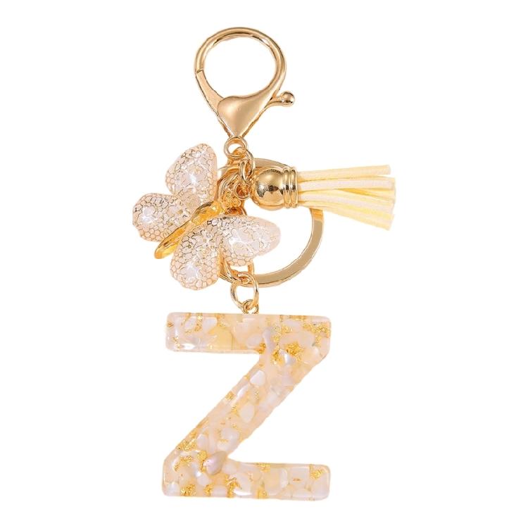 Decorative Initial Keychain Butterfly Charm Tassels Pendant Stylish Resin Alloy Material Compact Everyday Accessory