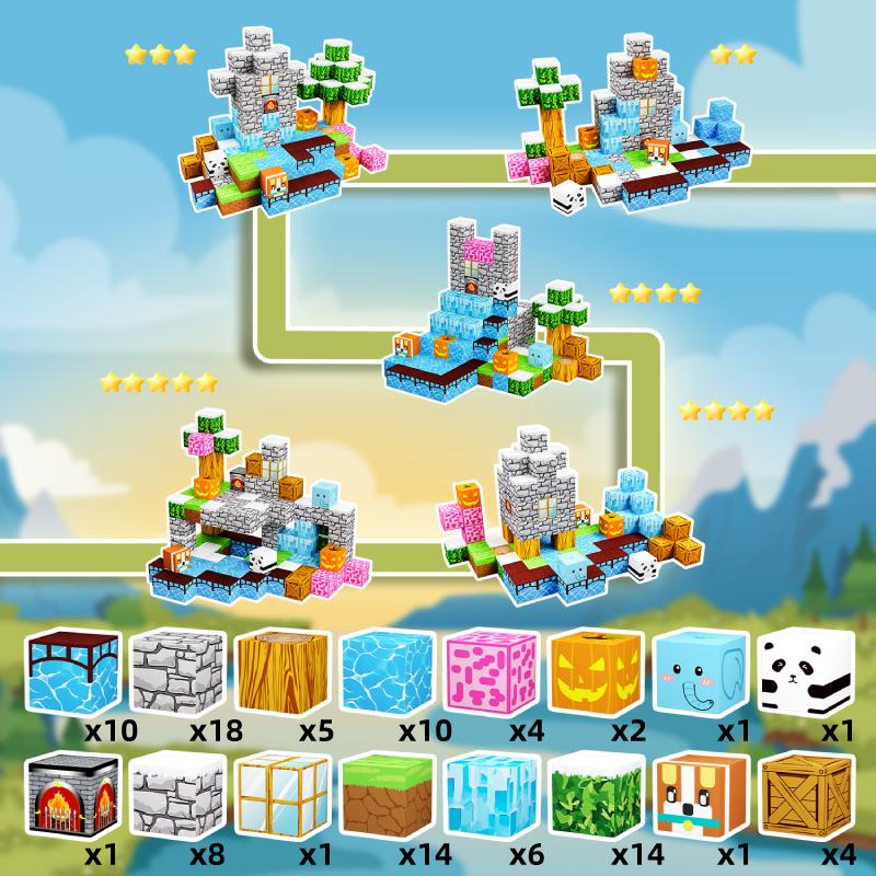 

Magnetic Blocks - Build Mine MagnetWorld Edition Magnetic CubesConstruction Toys for Boys Girls STEMMontessori Sensory Toys 888-37