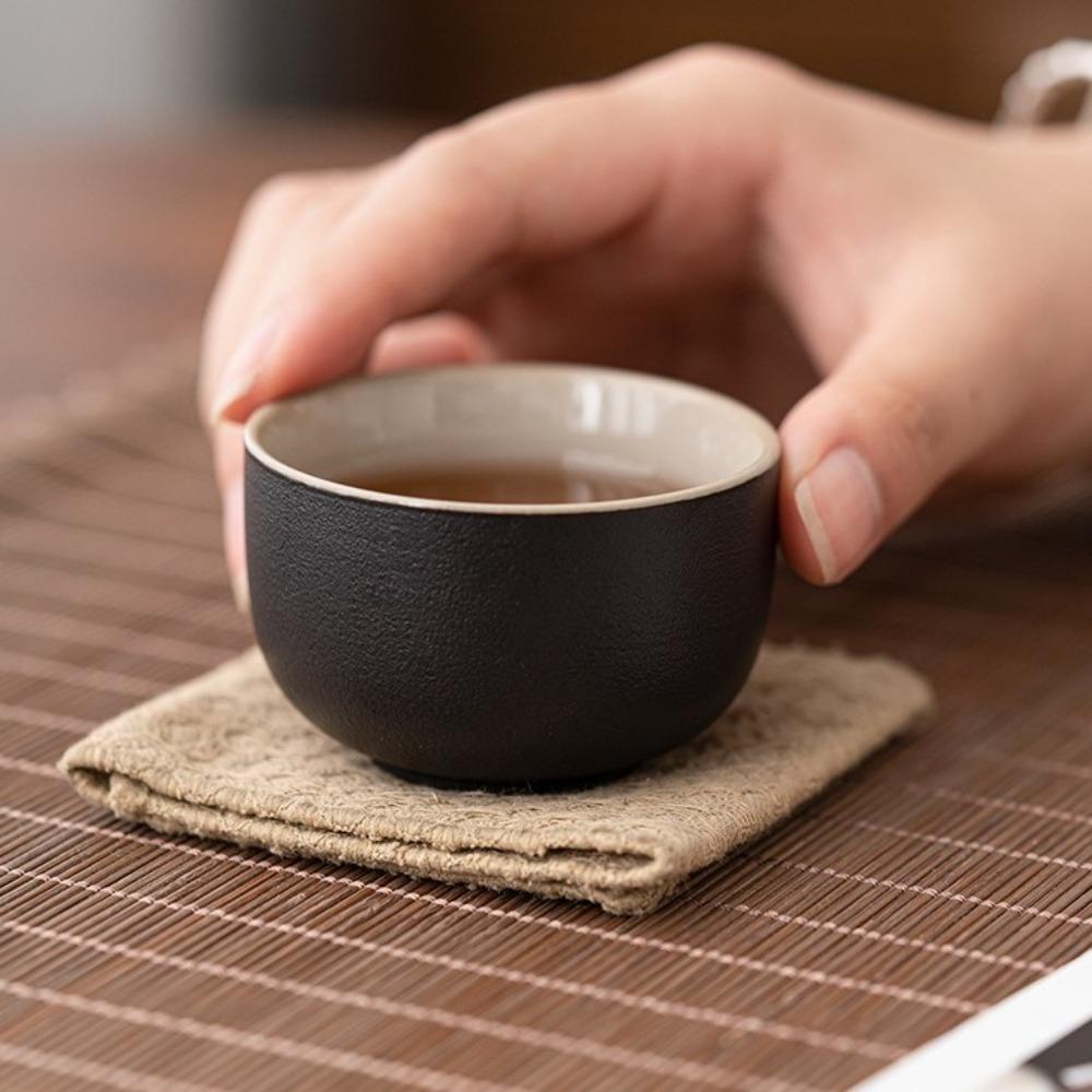 

6PCS Heat-resistant Tea Bowl Black Single Cup Tea Pair Set Tea Cup Gift Style B