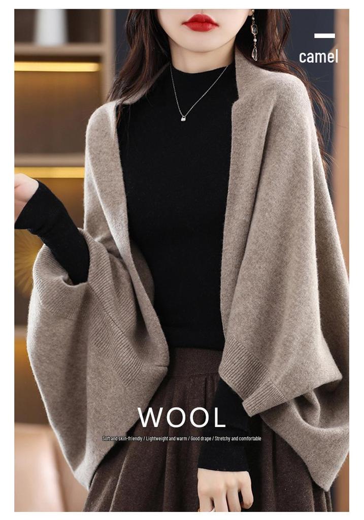 Women's 2023 Wool Batwing Scarf Sweater Cardigan - Loose Knit Autumn/Winter Shawl Style