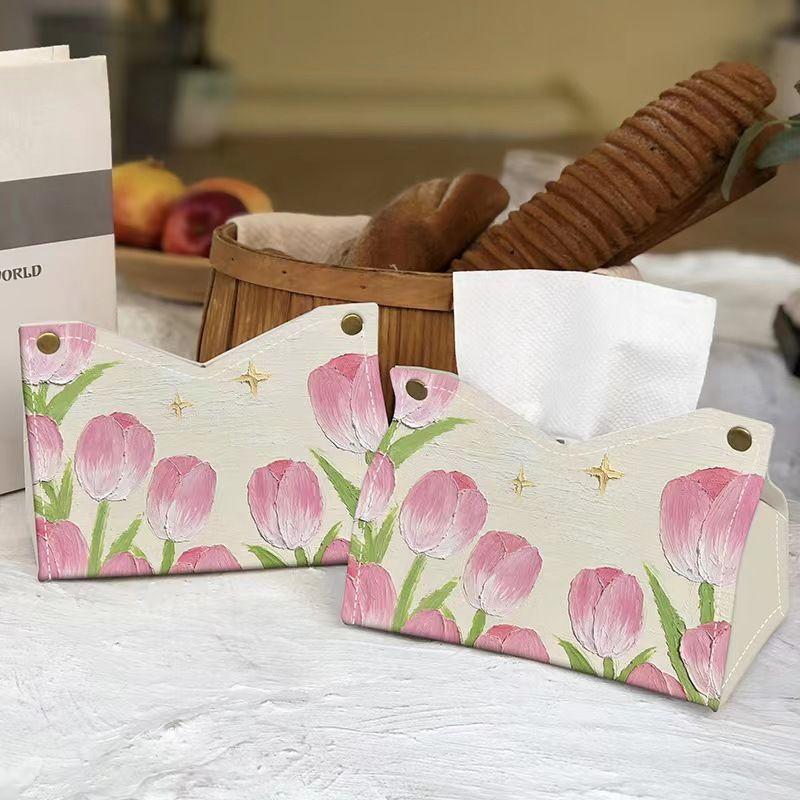 Tulip Leather Tissue Box With Multi Use Design For Car And Home Decor
