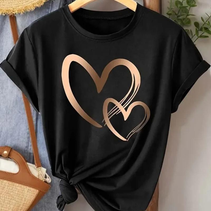 Estate Nuova Moda Donna T-shirt Stampata a Cuore Trendy Casual Girocollo Top Maniche Corte Donna T-shirt Abbigliamento Donna