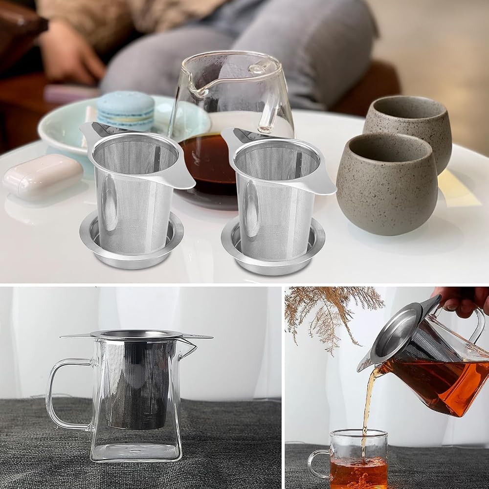 TerraShine Edelstahl-Teesieb mit ultrafeinem Sieb zum Filtern von Teeblättern, leicht zu reinigen, langlebig und inklusive doppelter Griffe und Deckel