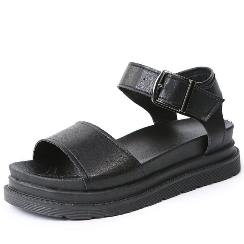 Large size one-word sandals women's style sandals TEUM explosive belt buckle platform sandals