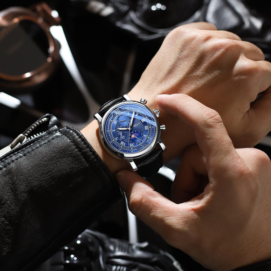 CHENXI 976 Men Quartz Watch luxury Brand Moon Phase Date Multifunctional Chronograph Leather Strap Wristwatch Business Gift