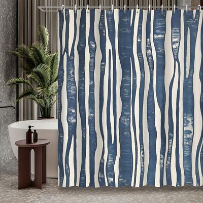 1pz Tenda da Doccia a Strisce Verticali Astratte Blu, Tenda da Doccia Decorativa Stampata con Ganci Inclusi, Accessori Bagno