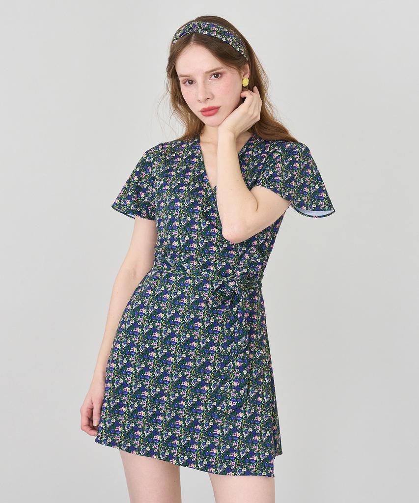 Bonide [Set] Cover-Up Wrap Swimsuit Set Black River Flower