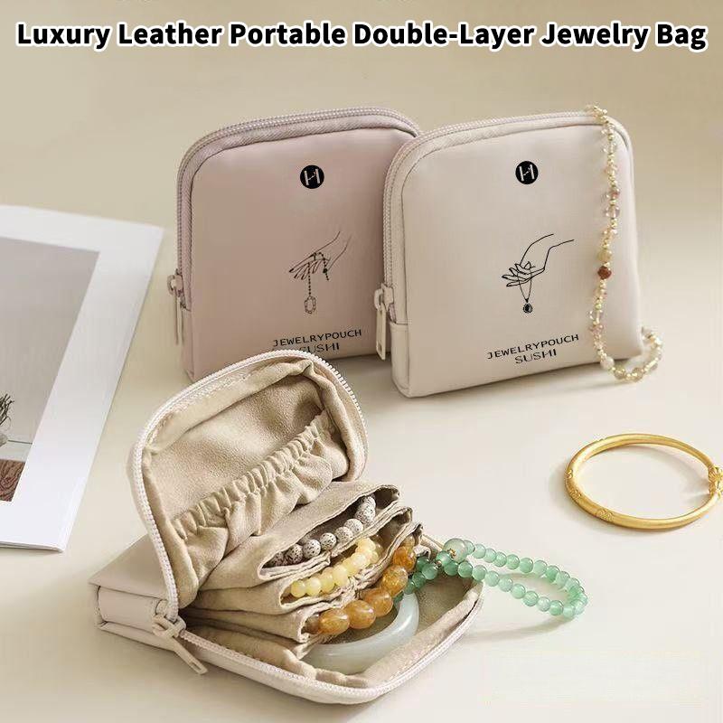 Leather Double-Layer Jewelry Bag, Portable Jewelry Box, Exquisite High-End Bracelet And Collectible Mini Storage Bag For Outings