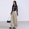 2025 Autumn Women's Spliced Wide-Leg Cargo Pants with Large Pockets
