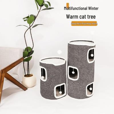 Winter Cat Bed & Scratching Post: Warm, Durable Felt, Removable, Washable, Integrated Cat Tree