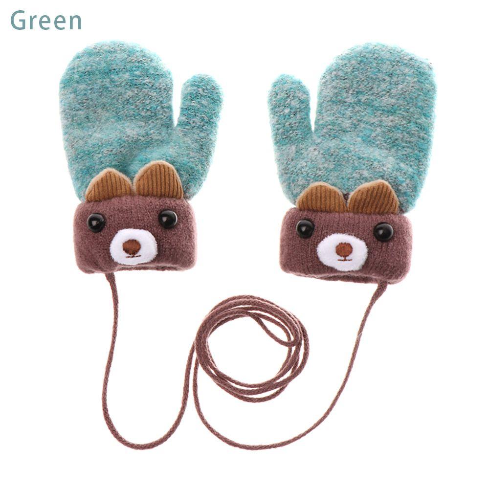 Girls Keep Finger Warm Cartoon Bear Baby Newborn Thick Plus Velvet Kids Gloves Knitting Mittens