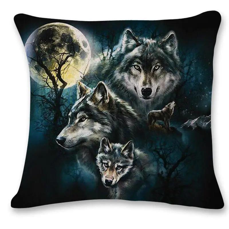 Wild Wolf Print Pillow Cover Forest  Snowy Mountain Scene Polyester Cushion Case Wildlife Themed Home Decor for Sofa  Bedroo