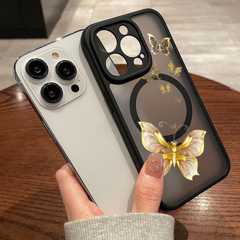 For iPhone 15 14 Pro Max 12 13 Pro 11 Colorful Butterfly Phone Case Magnetic For Magsafe Wireless Charging Acrylic Clear Cover