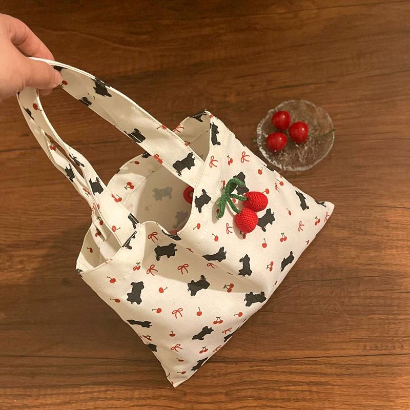 

Милый котенок, принт вишенки, сумка-тоут из парусины, большая вместимость, дорожная, портативная, сумка для хранения мелочей, женская, для поездок на работу, на плечо, подарок