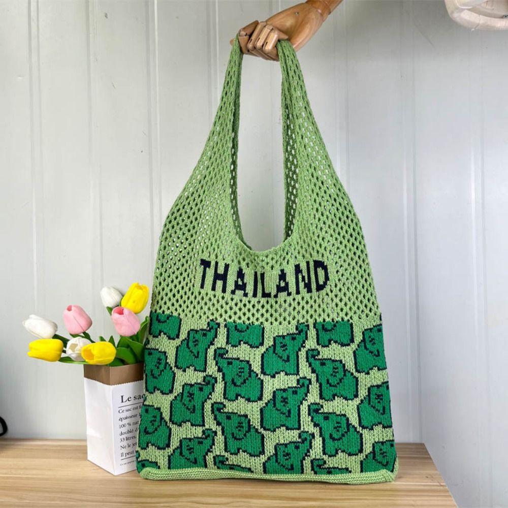 

Large Capacity Underarm Bag Knitted Handbag Casual Tote Bag Woman Girls зелений
