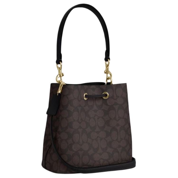 Coach Rowan 21 Logo Faux Leather Tote Shoulder Bag Small Women Bags Brown CBH07-IMXAQ