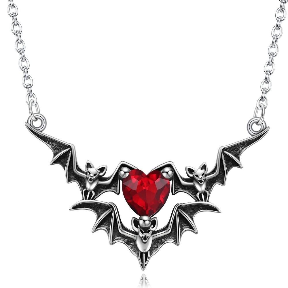Zinc Zinc Alloy Bat Wings Pendant Necklace Red Rhinestone Halloween Heart Choker Gothic Clavicle Chain  Girls
