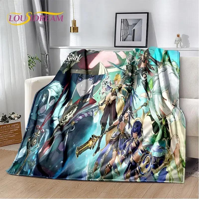 Genshin Impact Cartone Animato Gioco Coperta Morbida di Peluche, Coperta di Flanella Coperta da Lancio per Soggiorno Camera da Letto Letto Divano Copertura da Picnic Bambini