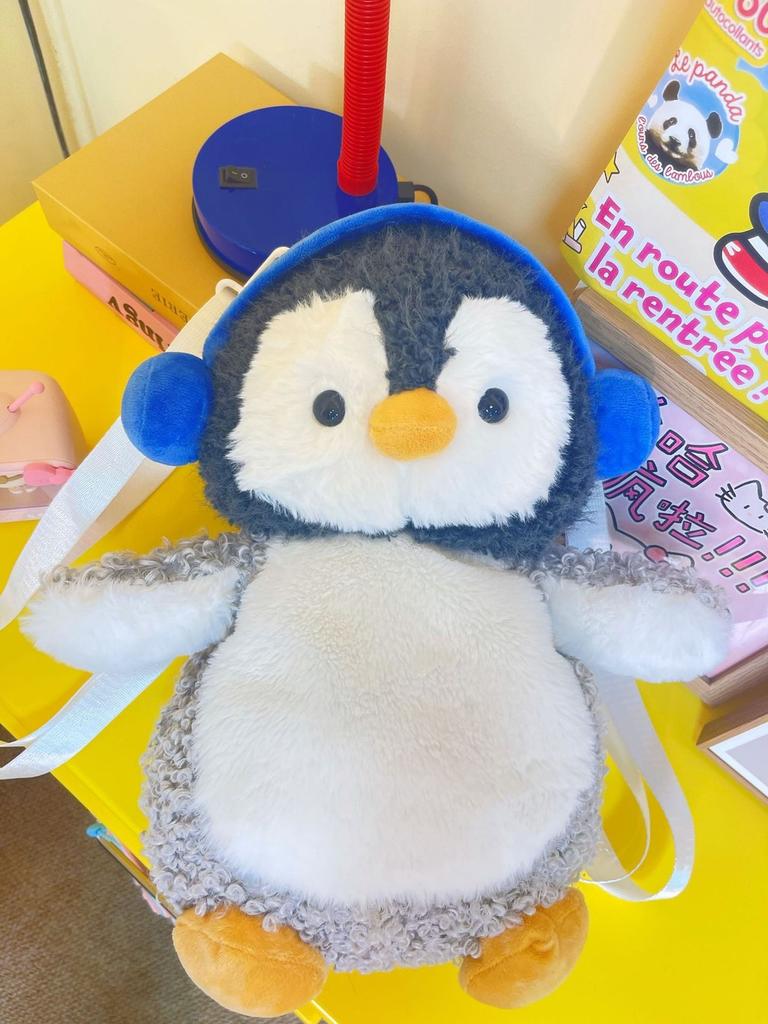 Penguin Little Adorable Plush Crossbody Bag With Open Front Children Pocket
