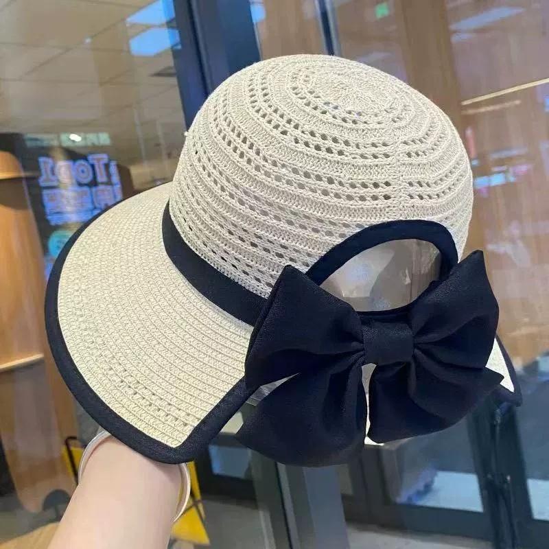 

Straw Hat for the Beach Foldable Sun Hat with Ponytail Bow Makes the Face Look Smaller Uv Protection Sun Hat for Outings 58 бежевий
