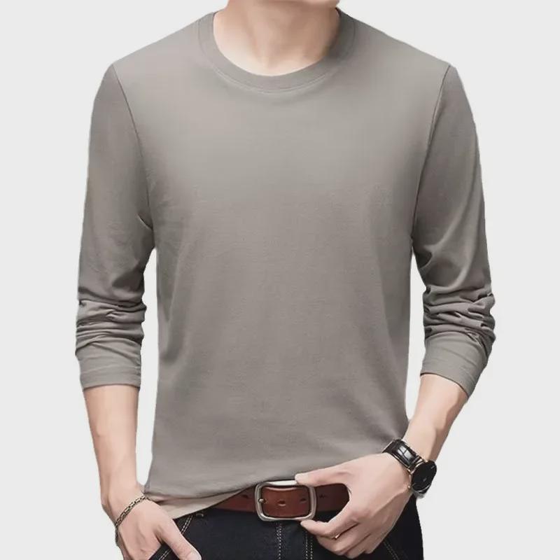 Men's White Long-Sleeve Solid Color T-Shirt, Spring/Autumn, Large Size
