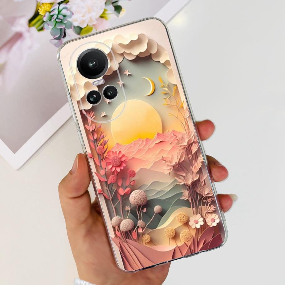 For Oppo Reno 10 Pro 5G Case Reno 10 Phone Case Fashion Flower Cartoon Clear Silicone Shockproof Cover For Reno10 Pro Plus Coque