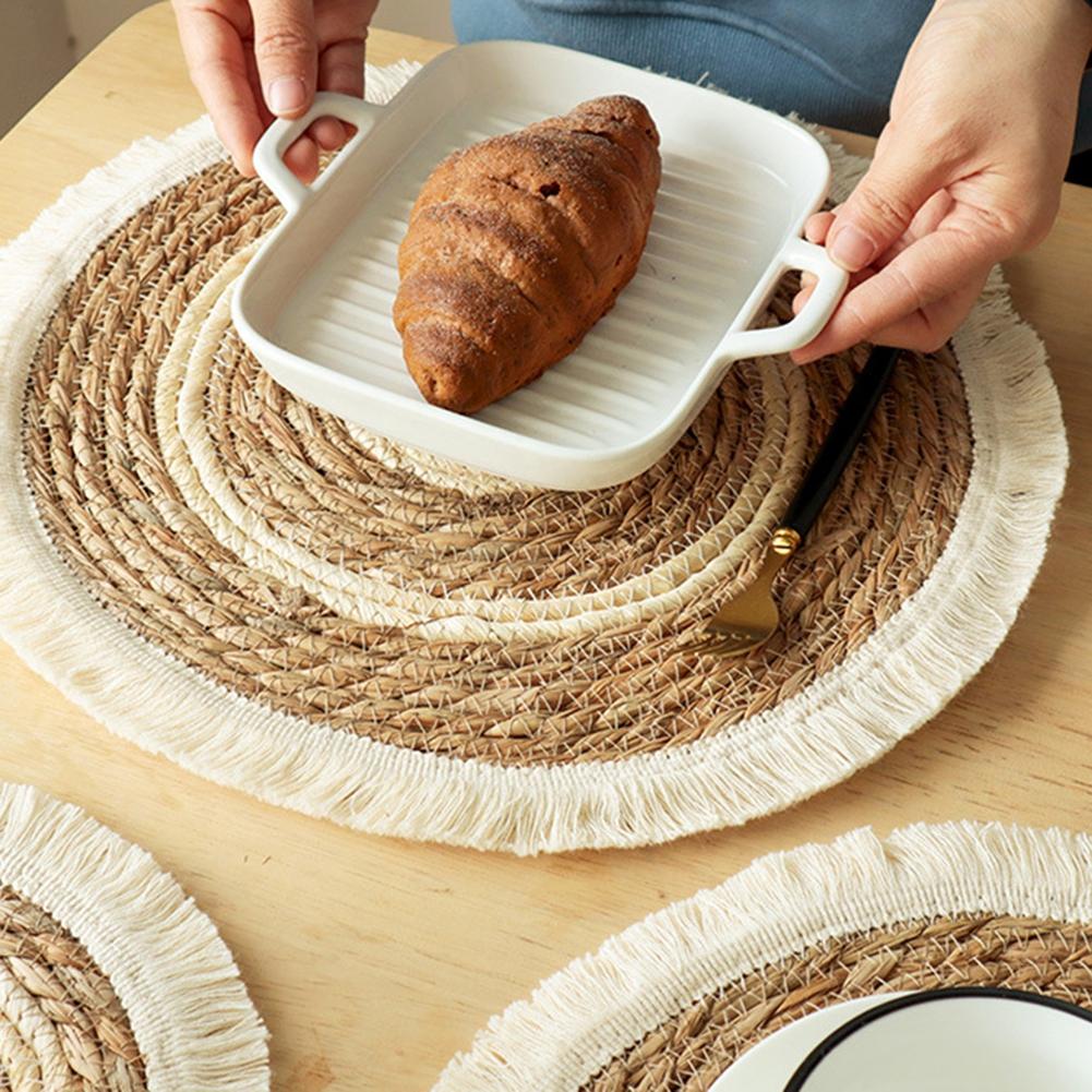 Tovagliette Rotonde 25/38cm Vimini Naturale Intrecciato Nappe Tovaglietta Piatto Acqua Paglia Intrecciata Tovagliette Rattan Intrecciato Sottopiatto Tavolo da Pranzo