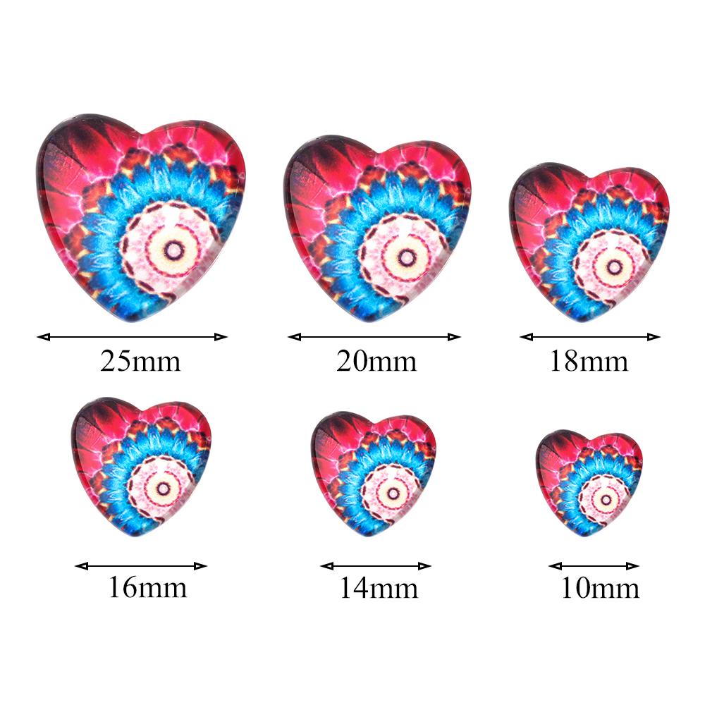 10pcs/lot Red Flower Animal Pattern Glass Cabochon Heart Shape Cabochon For DIY Jewelry Making Bracelets Pendant Ring Supplies