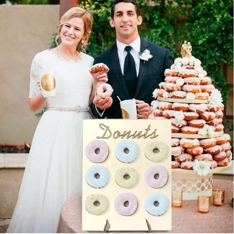 1 ADET 40X30cm Ahşap Duvar Askısı Donut Şeker Tatlı Rafı Standlı Düğün Parti Dekoru Bebek Duşu Süslemesi