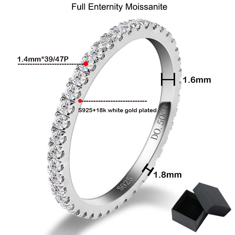 Smyoue 18k White Gold Plated Full Eternity Moissanite Rings for Women Matching Wedding Diamond Band S925  Silver Jewelry