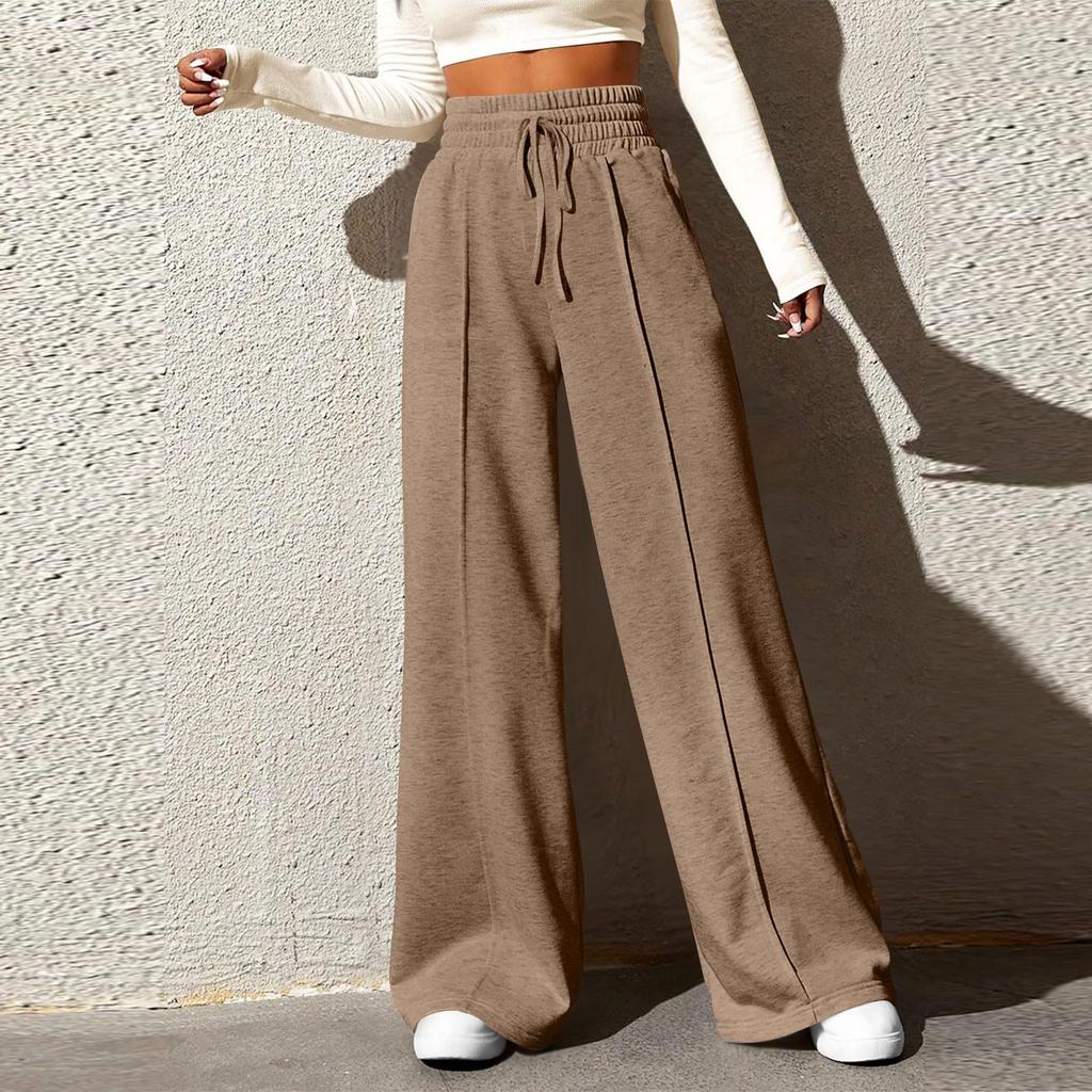 Women's Fashion Solid Colour Drawstring High Waist Wide Leg Pants Casual Sweatpants