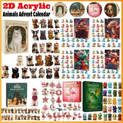 Christmas Holiday Advent Calendar Calendar 2D Acrylic Cat Dog Countdown Calendar Xmas Tree Pendent Ornament for Animals Lovers
