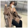 Damen Fischgräten-Wollmischung Mantel Winter Lockerer Oversized Blazer Jacke mit Revers
