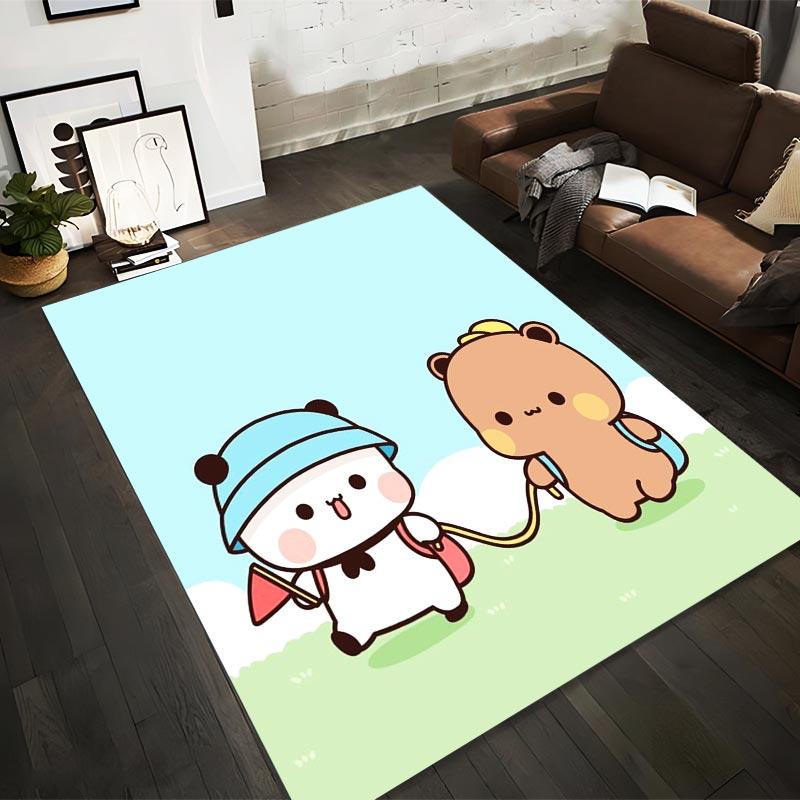 

Cute Cartoon Panda and Bear with Backpacks Design on Blue and Green Background Carpet Suitable for use as an anti-slip1 for1room and bedroom sofas 40x60cm( 15x23in )